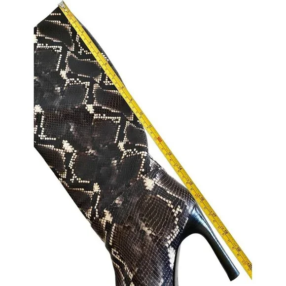 Sigerson Morrison Python Embossed Knee-High Leather Boots 40 Black Brown Snake - Picture 13 of 14